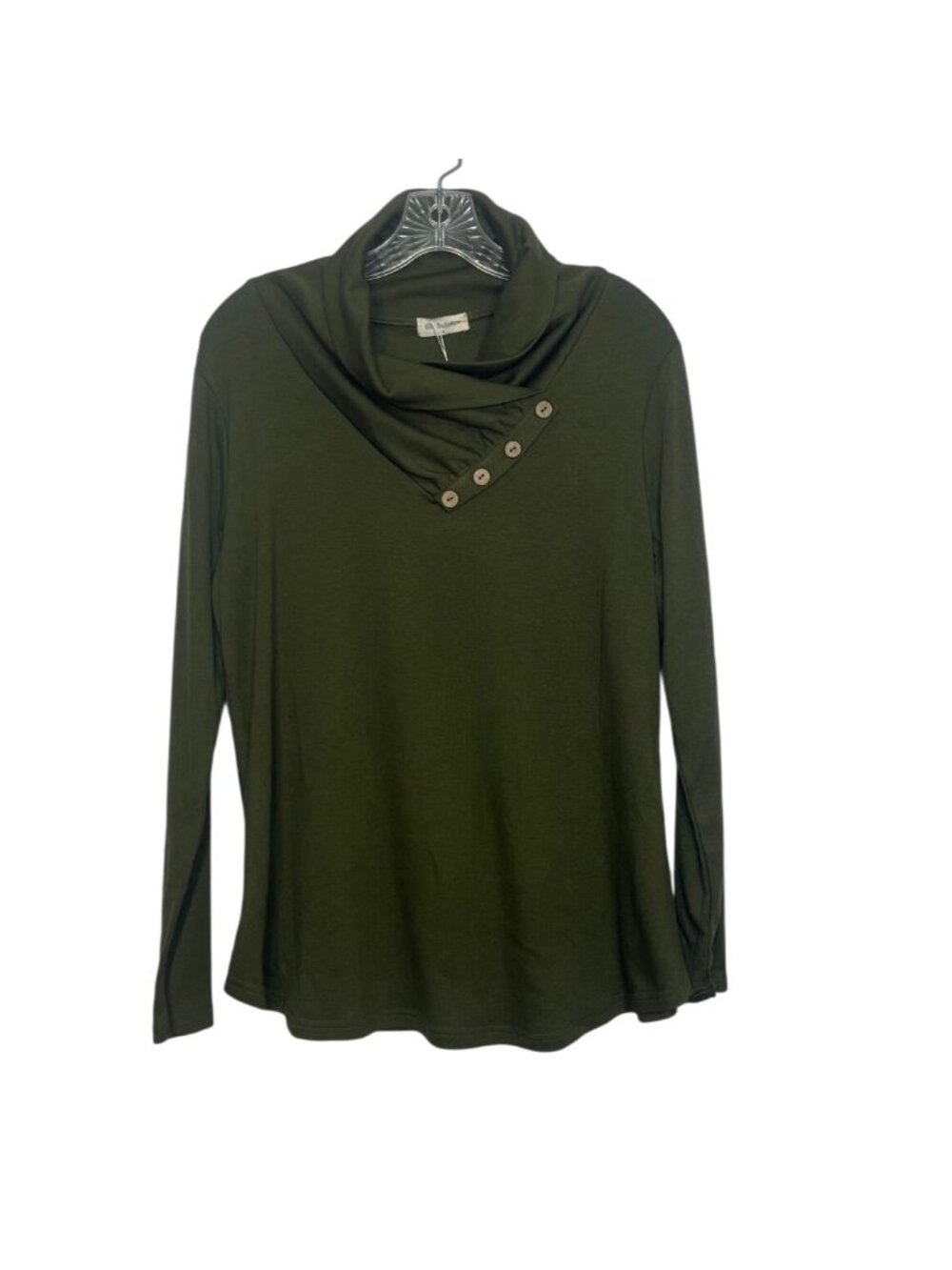 Bulotus Long Sleeve Cowl Neck Top Shirt Large Olive Green New Button Accents
